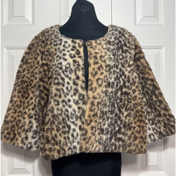 Anthropology Leopard Print Faux Fur Cropped Cape Jacket Coat Animal Print Wanda - Picture 1 of 16